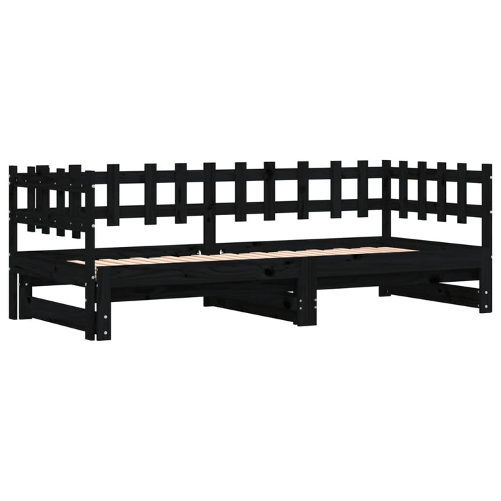 daybed med udtræk 2x(90x190) cm massivt fyrretræ sort