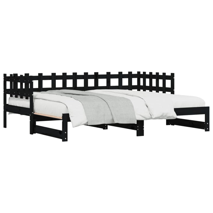 daybed med udtræk 2x(90x190) cm massivt fyrretræ sort