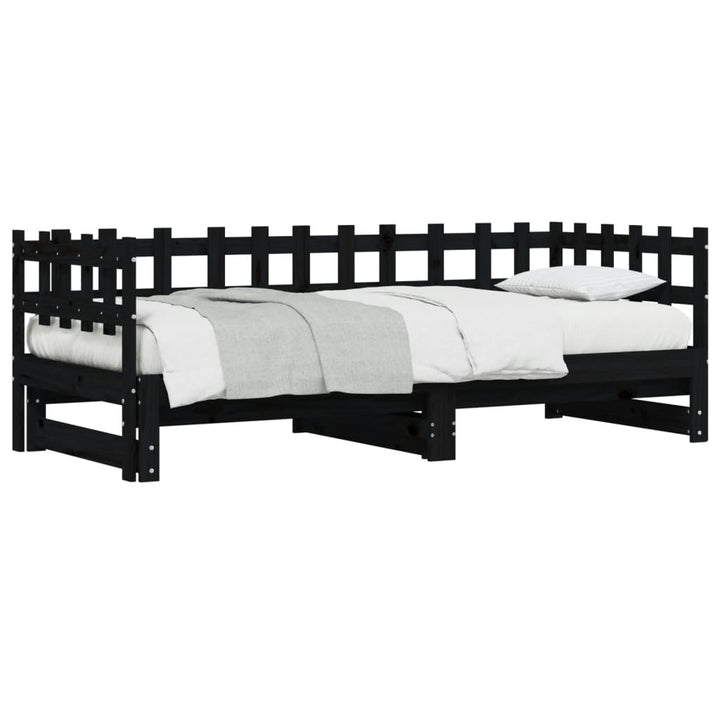 daybed med udtræk 2x(90x190) cm massivt fyrretræ sort