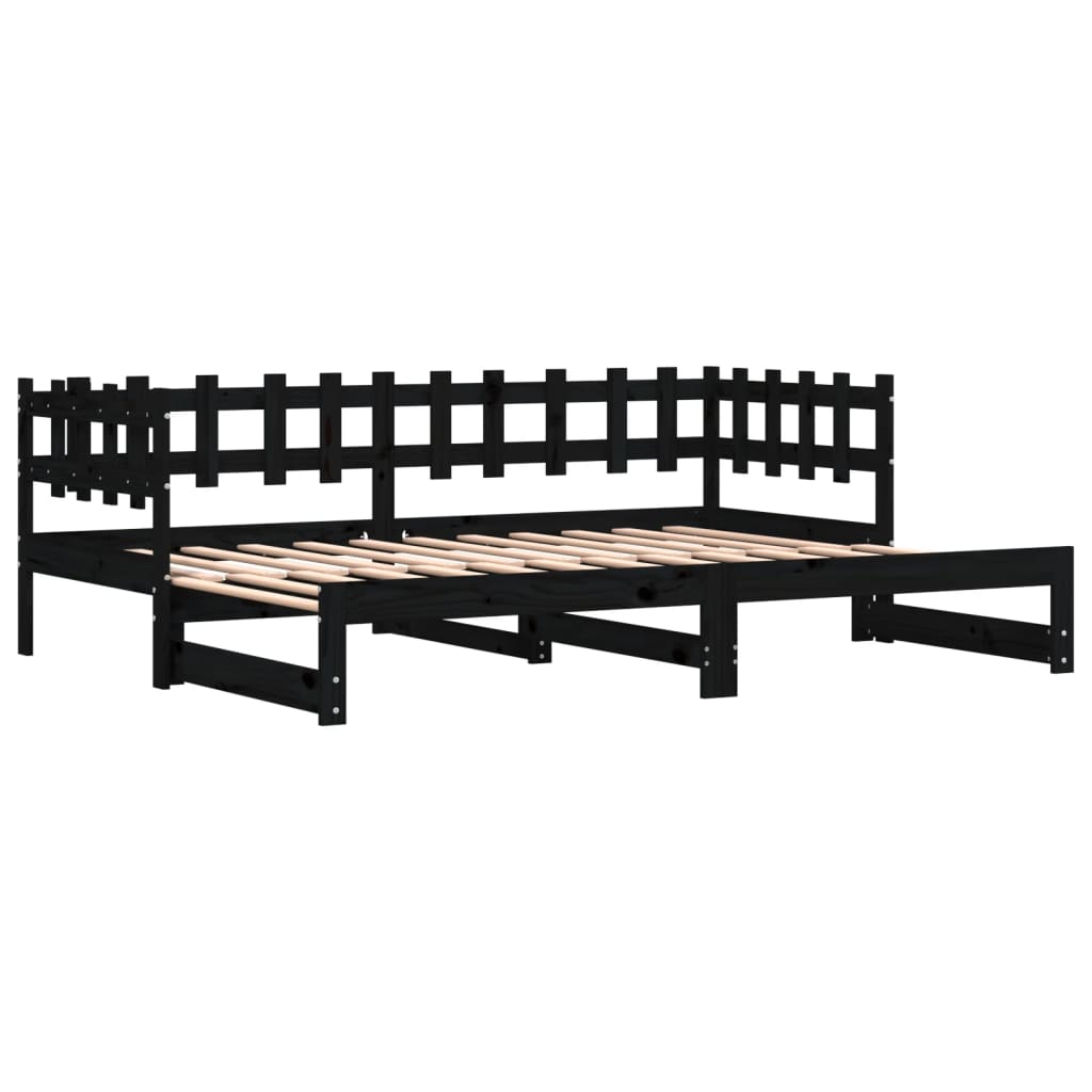 daybed med udtræk 2x(90x190) cm massivt fyrretræ sort
