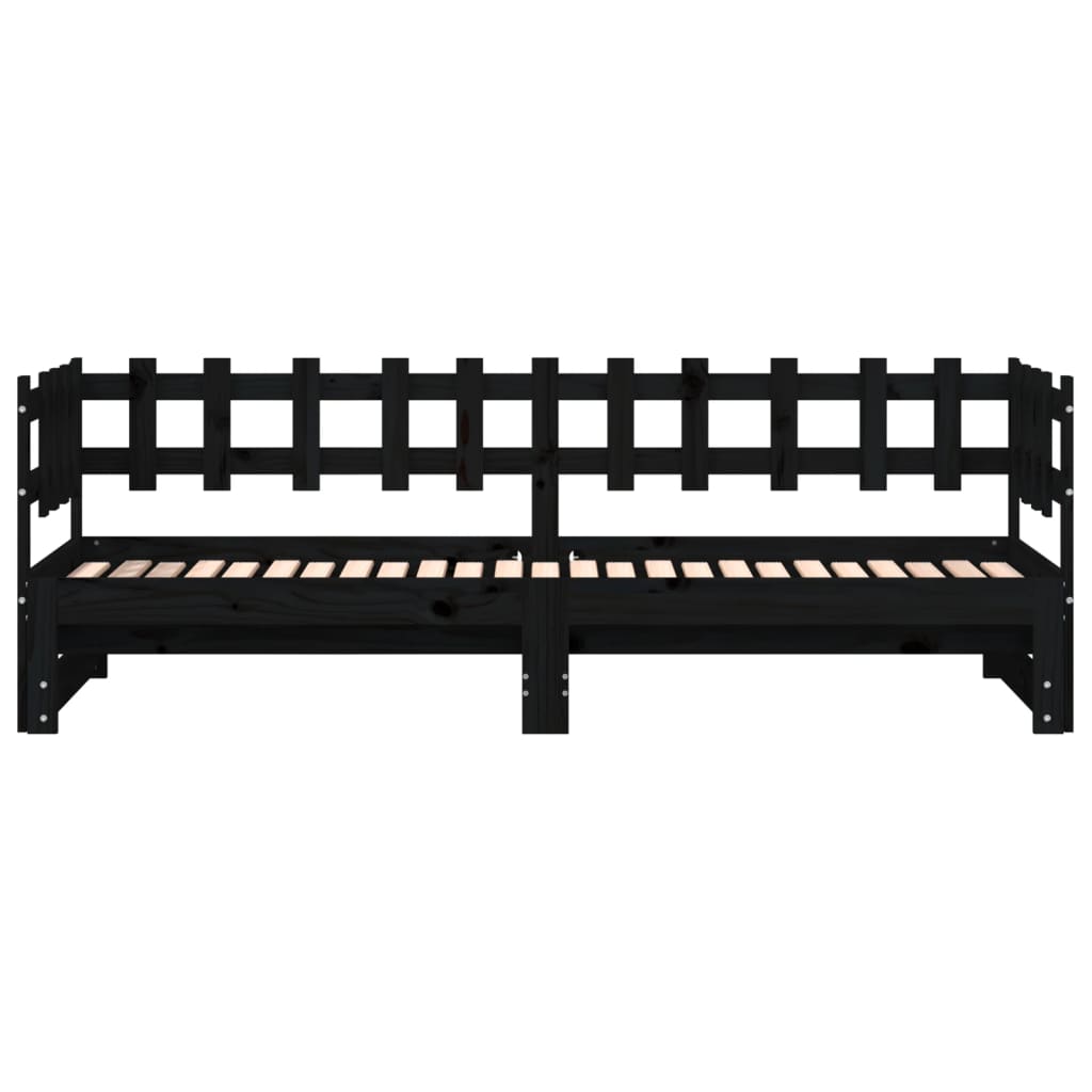 daybed med udtræk 2x(90x190) cm massivt fyrretræ sort