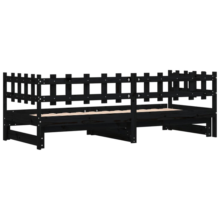 daybed med udtræk 2x(90x190) cm massivt fyrretræ sort