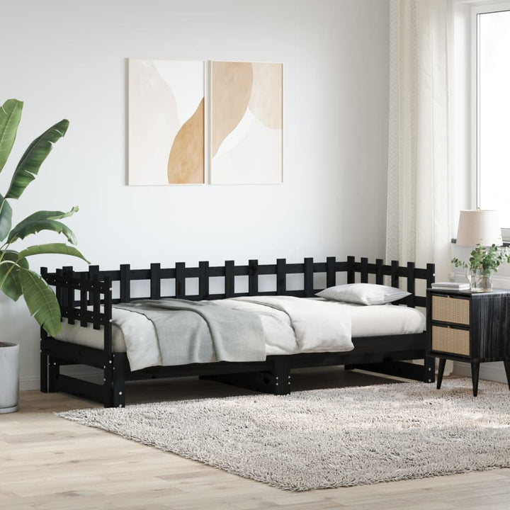 daybed med udtræk 2x(90x190) cm massivt fyrretræ sort