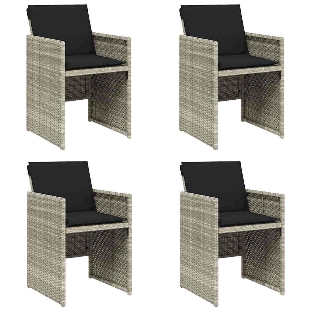 havestole 4 stk. med hynder polyrattan lysegrå