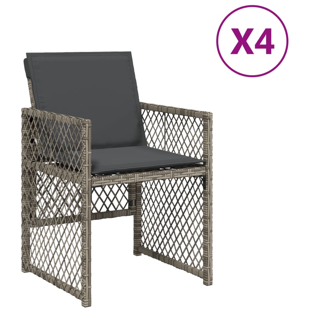 havestole med hynder 4 stk. polyrattan grå