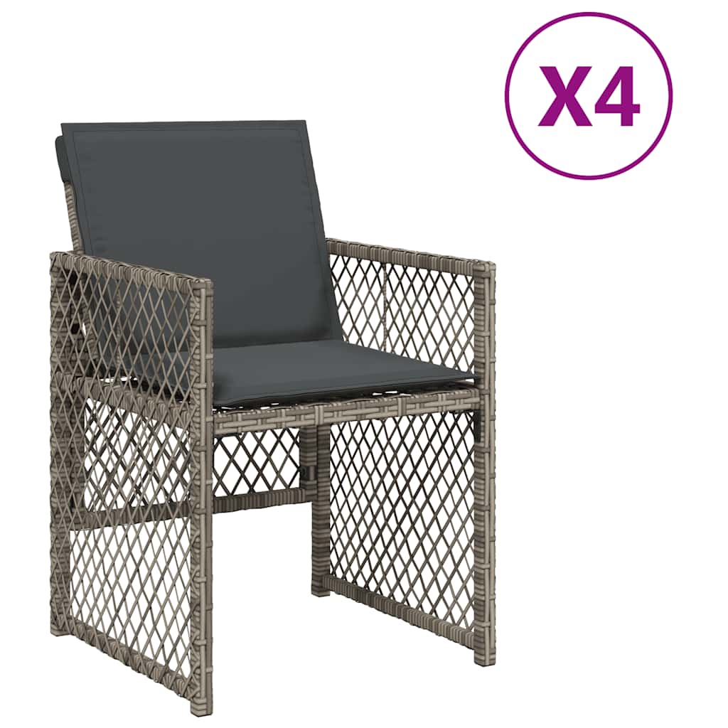 havestole med hynder 4 stk. polyrattan grå