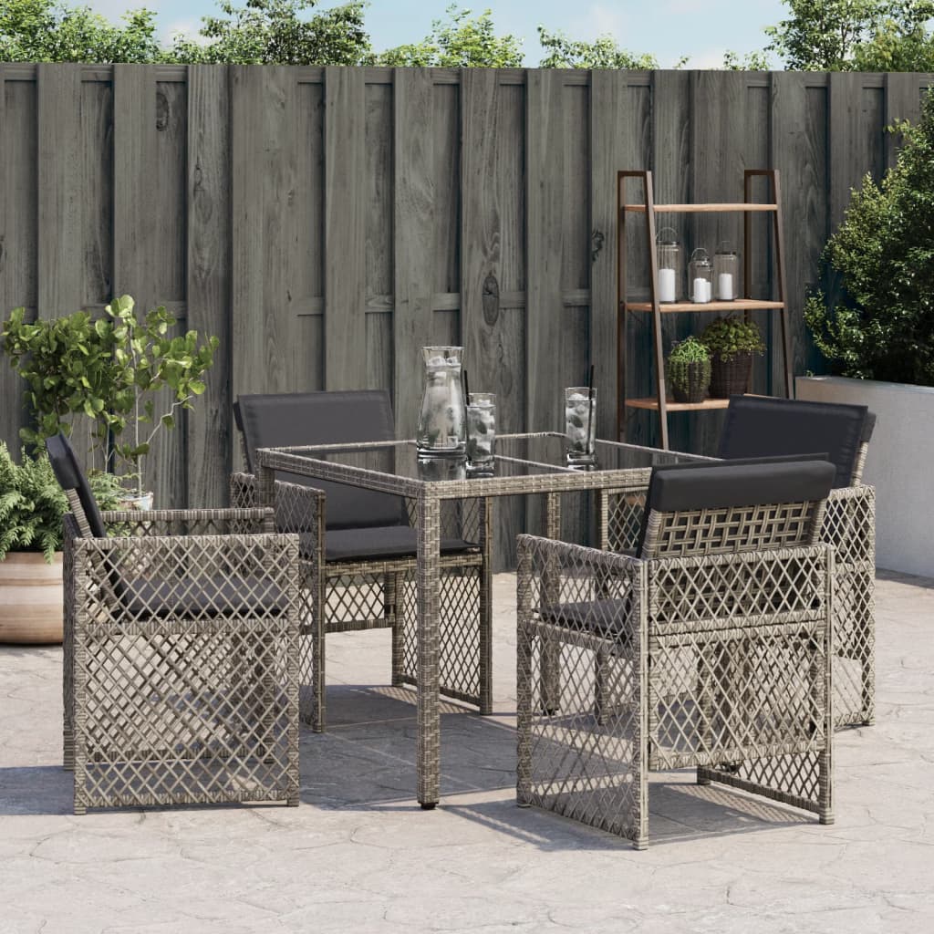 havestole med hynder 4 stk. polyrattan grå
