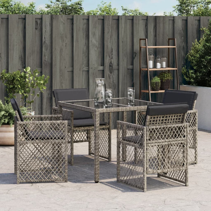 havestole med hynder 4 stk. polyrattan grå