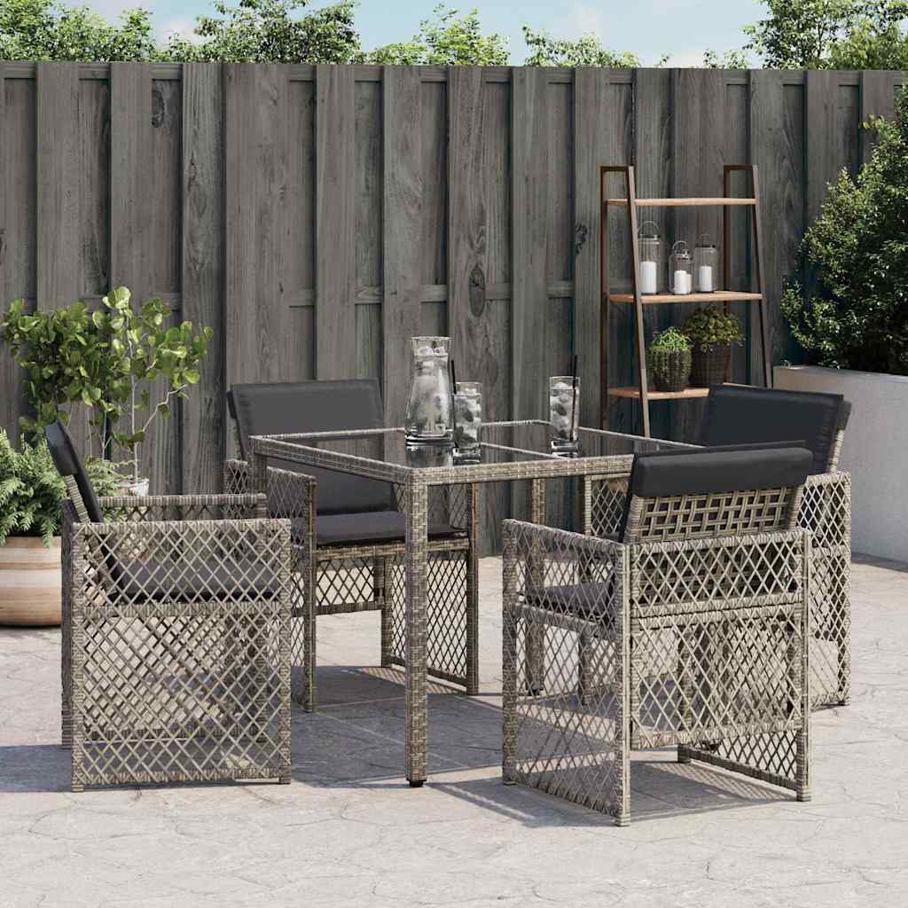 havestole med hynder 4 stk. polyrattan grå