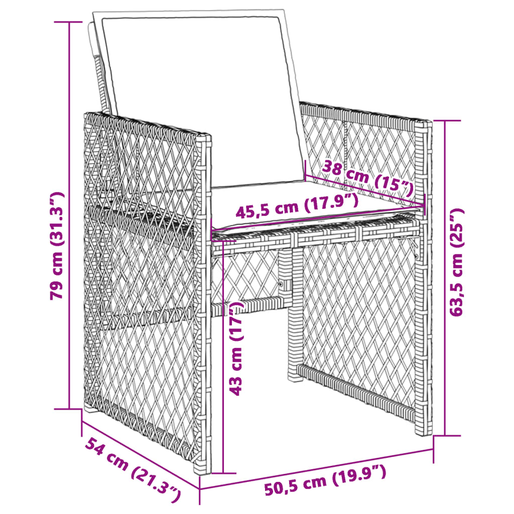 havestole 4 stk. med hynder polyrattan brun