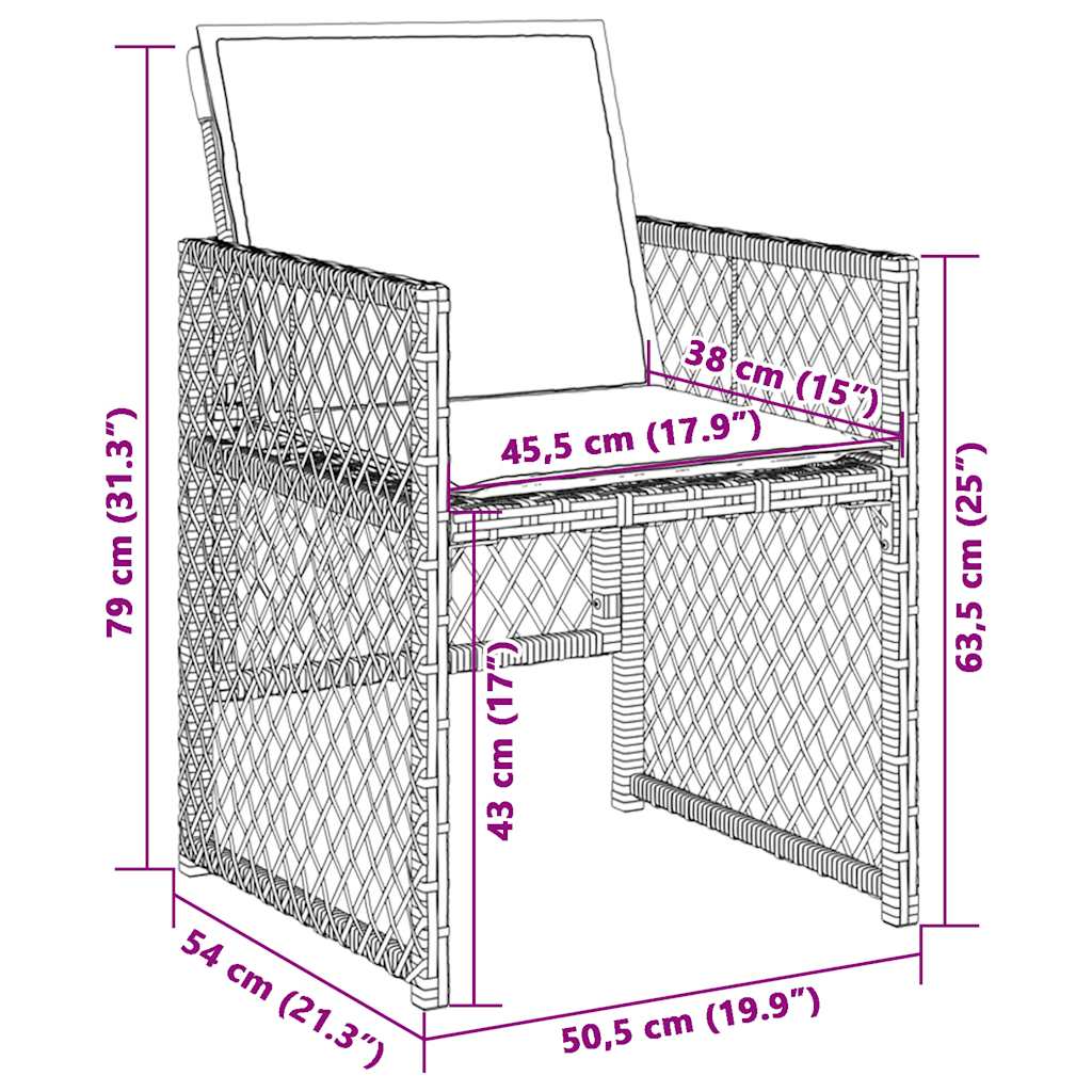 havestole 4 stk. med hynder polyrattan brun