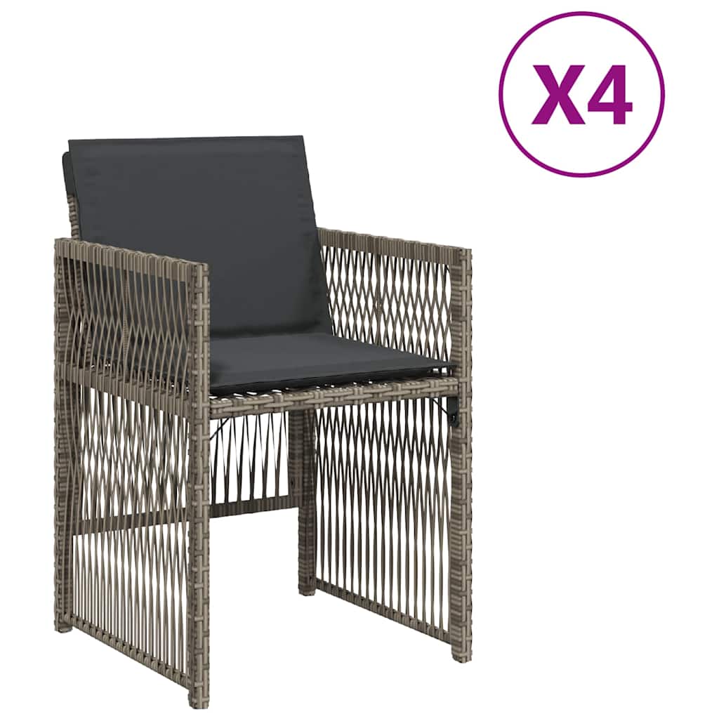 havestole med hynder 4 stk. polyrattan grå