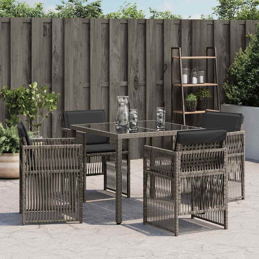 havestole med hynder 4 stk. polyrattan grå