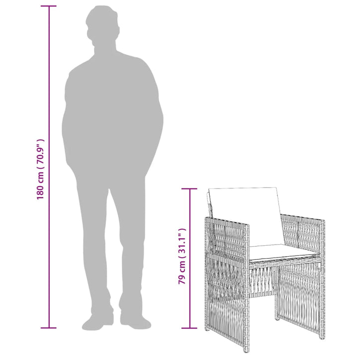 havestole 4 stk. med hynder polyrattan brun