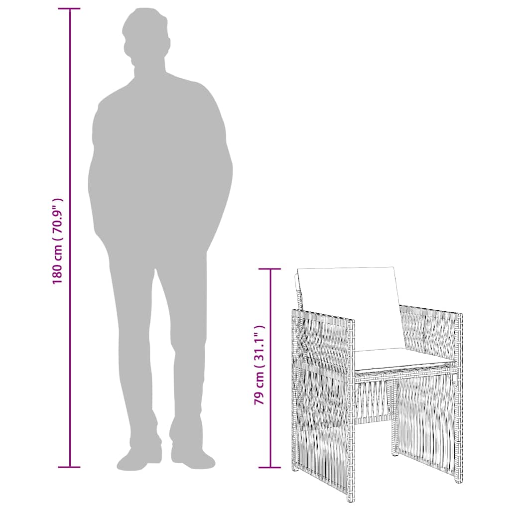 havestole 4 stk. med hynder polyrattan brun