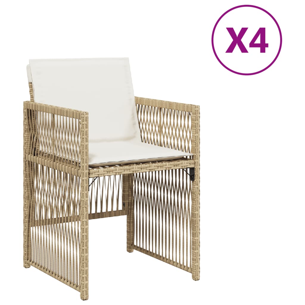 havestole 4 stk. med hynder polyrattan beige