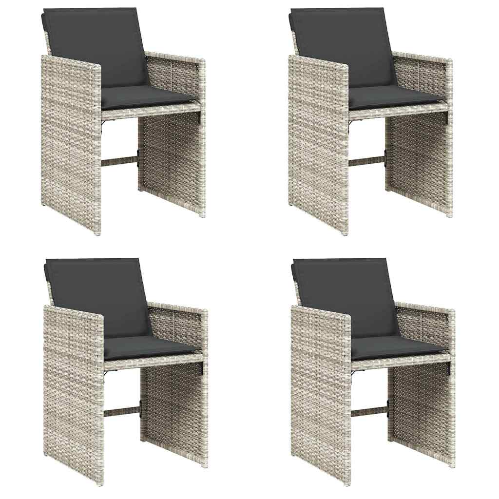 havestole 4 stk. med hynder polyrattan lysegrå
