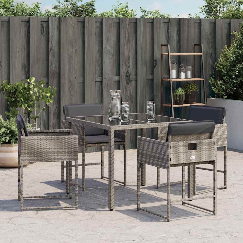 havestole med hynder 4 stk. polyrattan grå