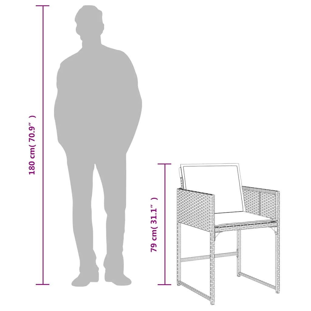 havestole med hynder 4 stk. polyrattan grå