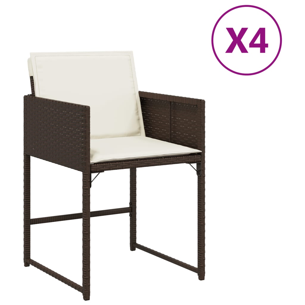 havestole 4 stk. med hynder polyrattan brun