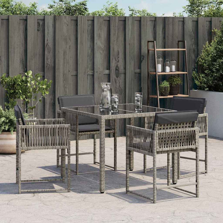 havestole med hynder 4 stk. polyrattan grå