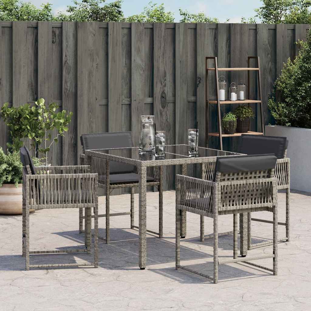 havestole med hynder 4 stk. polyrattan grå