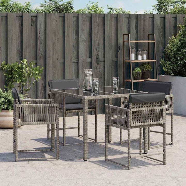 havestole med hynder 4 stk. polyrattan grå