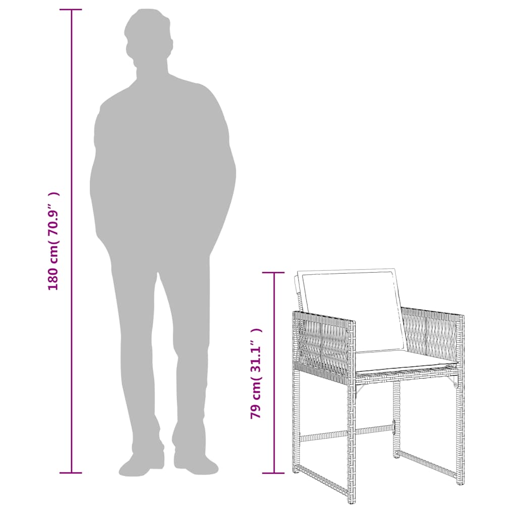 havestole med hynder 4 stk. polyrattan grå