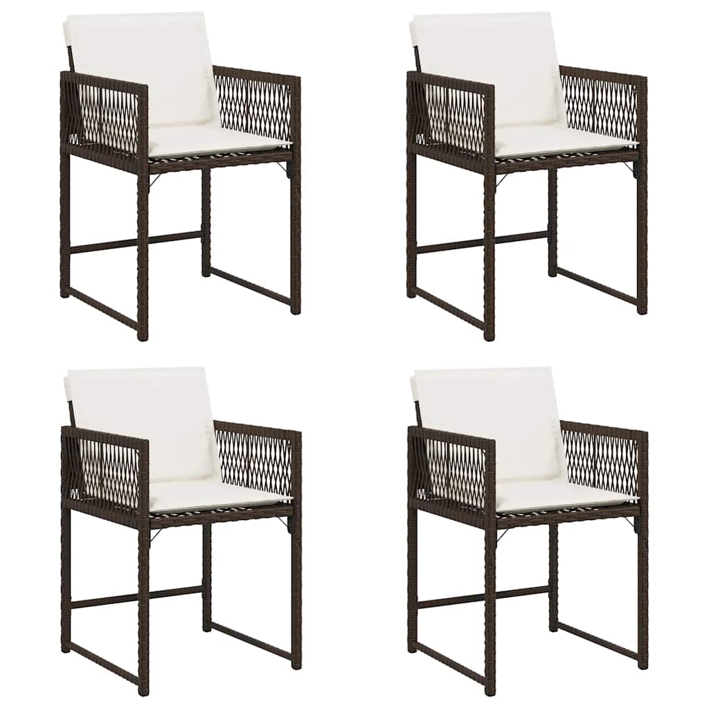 havestole 4 stk. med hynder polyrattan brun