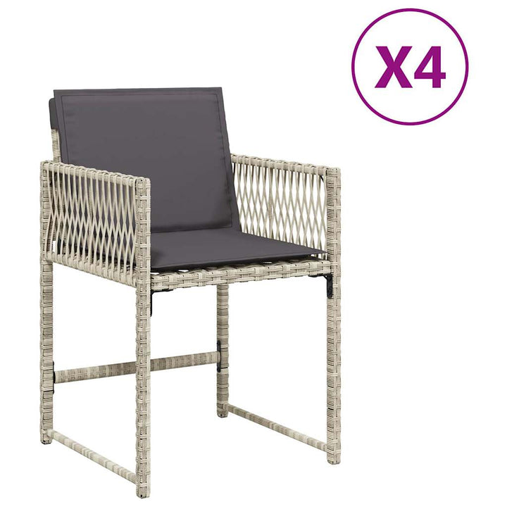 havestole 4 stk. med hynder polyrattan lysegrå