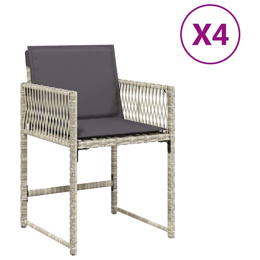 havestole 4 stk. med hynder polyrattan lysegrå