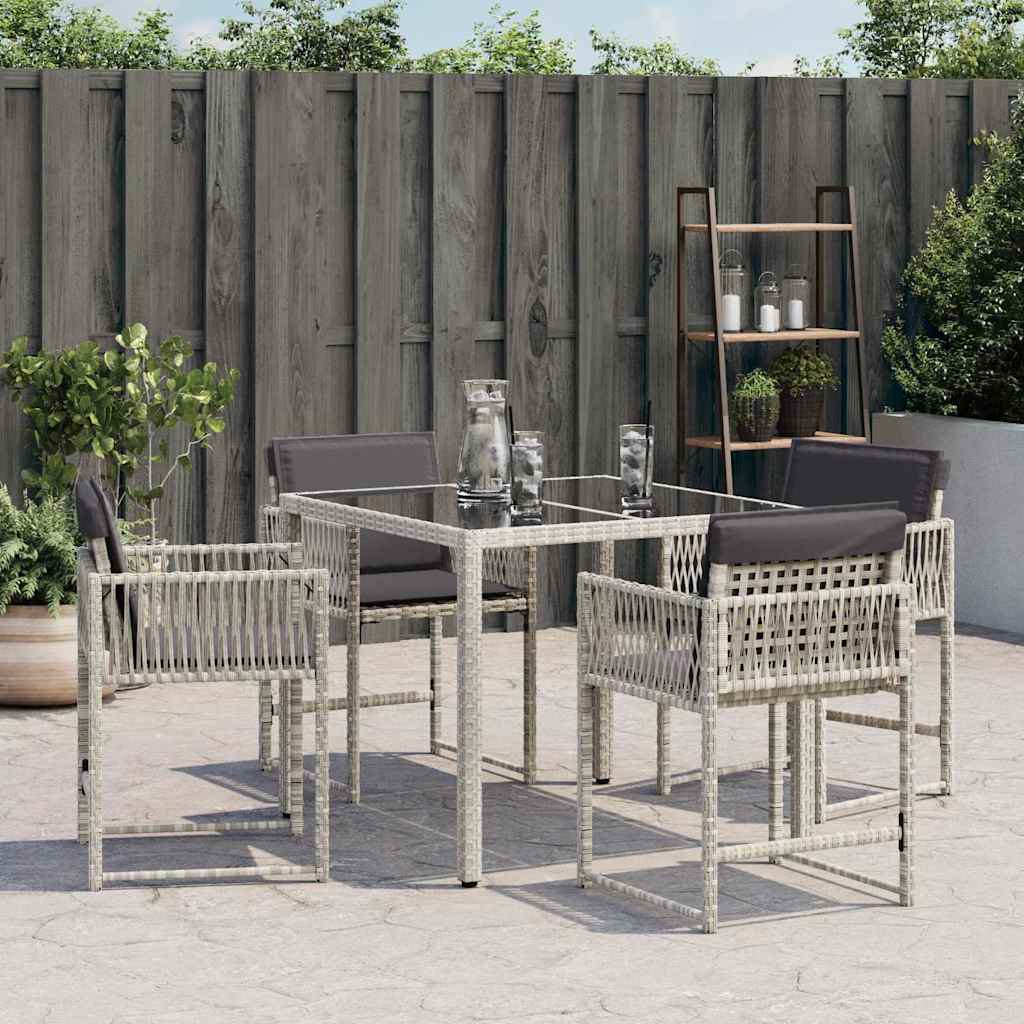 havestole 4 stk. med hynder polyrattan lysegrå