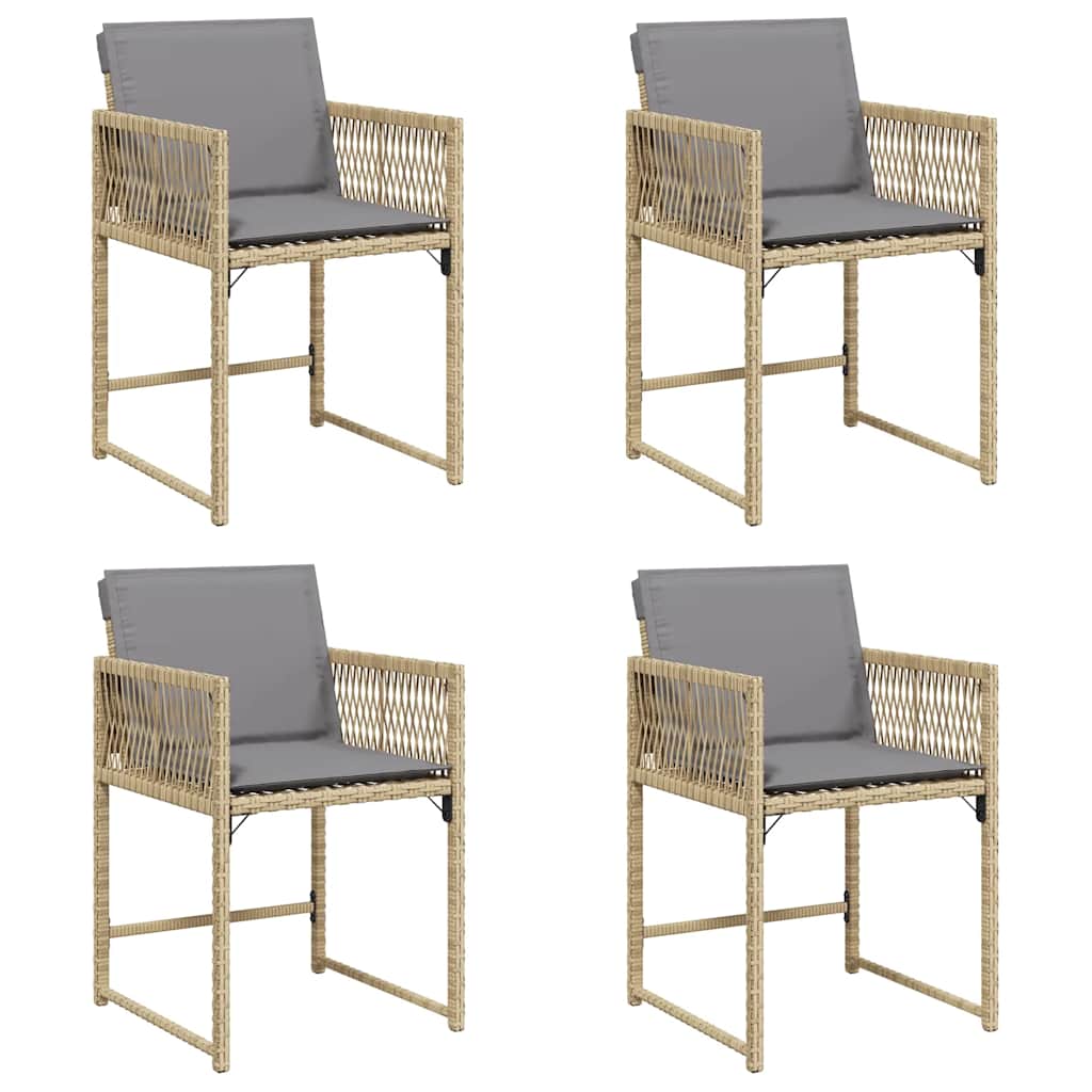 havestole 4 stk. med hynder polyrattan blandet beige