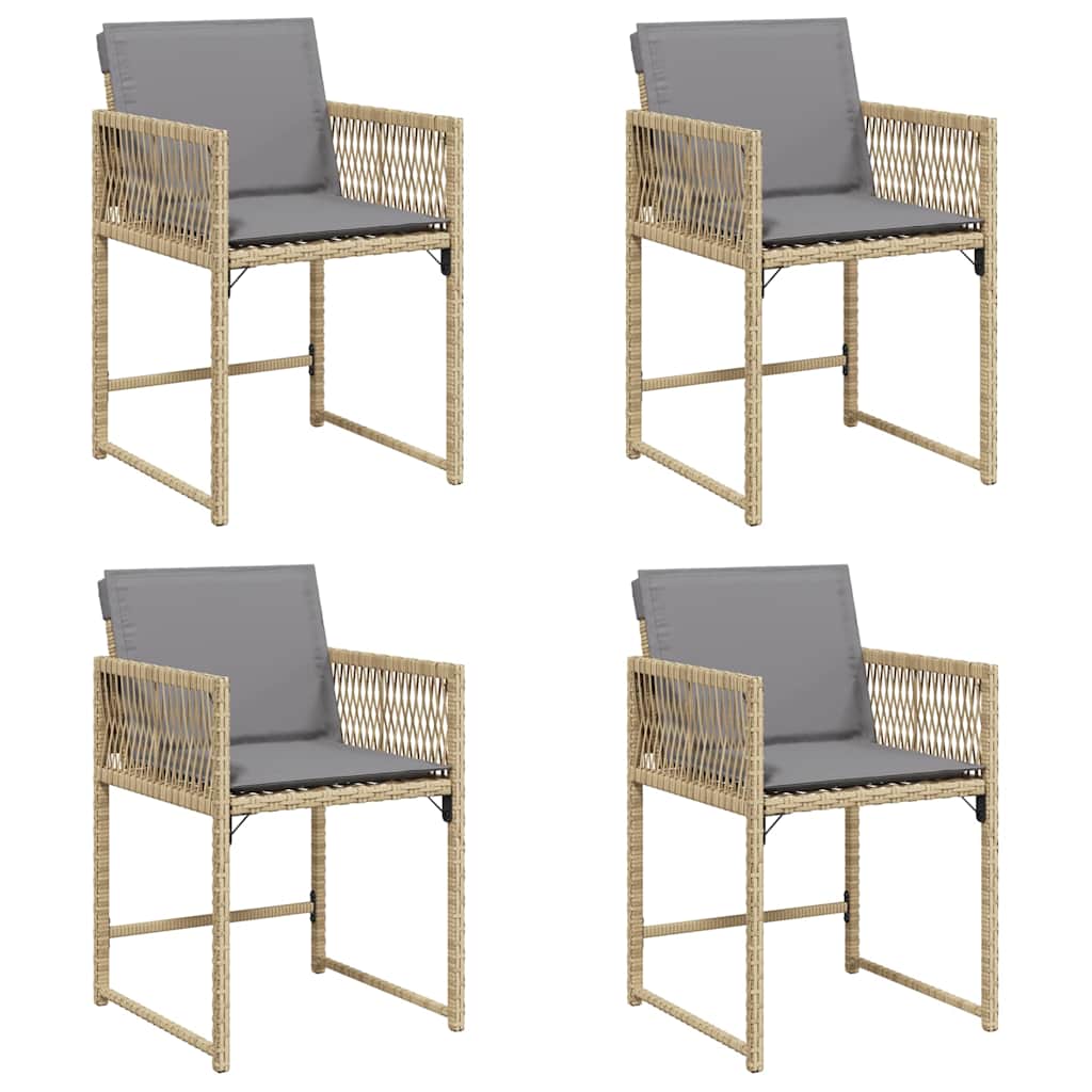 havestole 4 stk. med hynder polyrattan blandet beige
