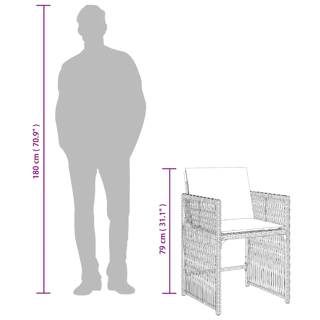 havestole med hynder 4 stk. polyrattan grå