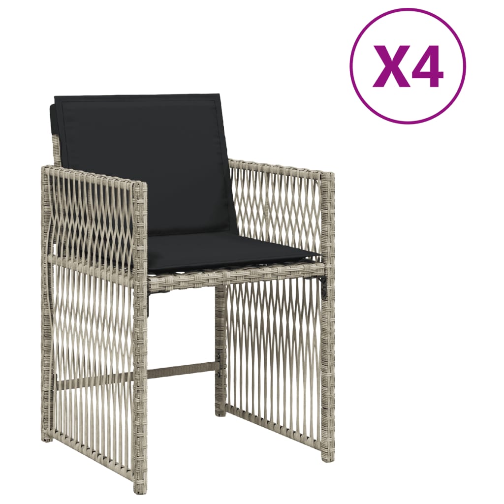 havestole 4 stk. med hynder polyrattan lysegrå