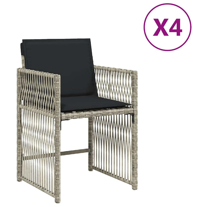 havestole 4 stk. med hynder polyrattan lysegrå