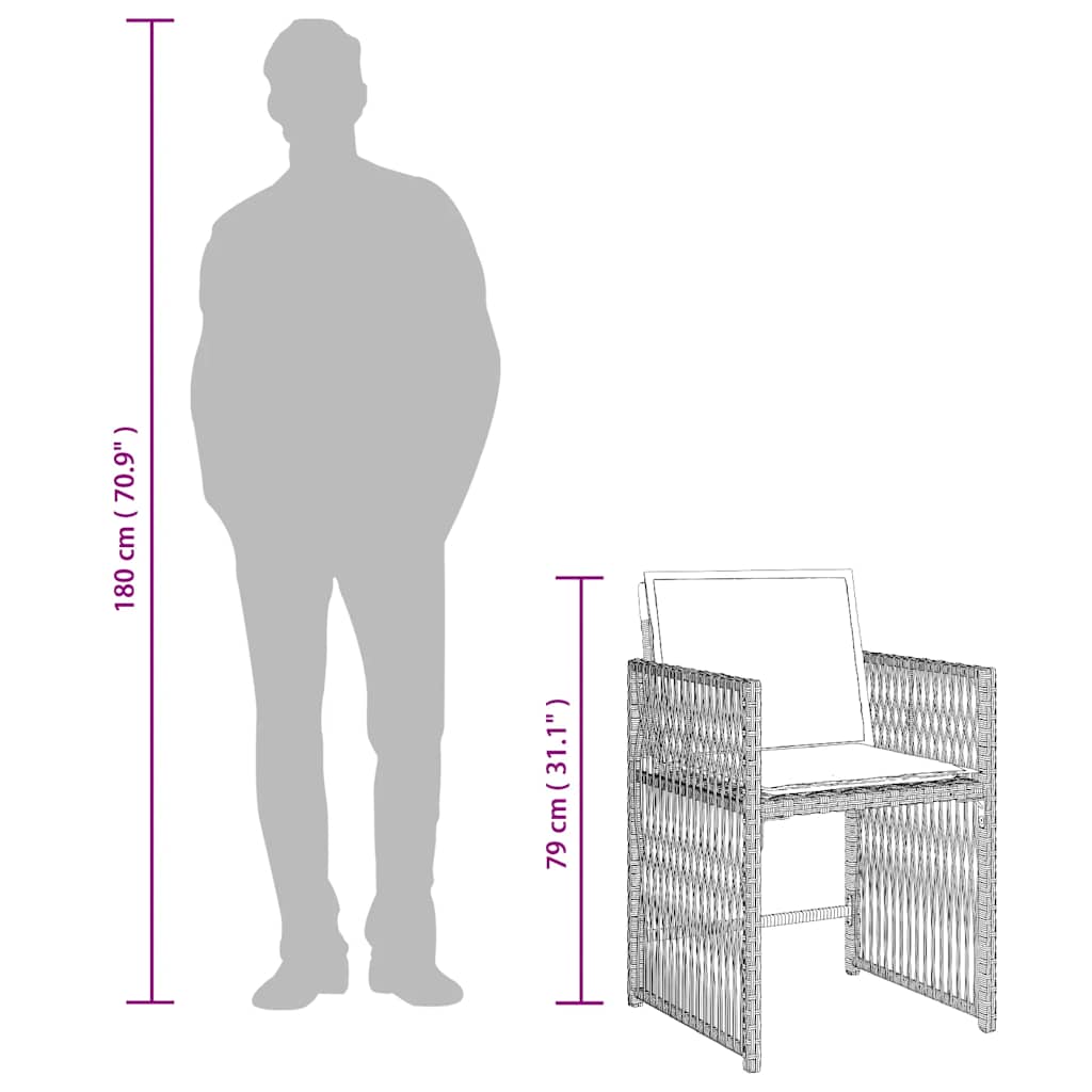 havestole 4 stk. med hynder polyrattan lysegrå