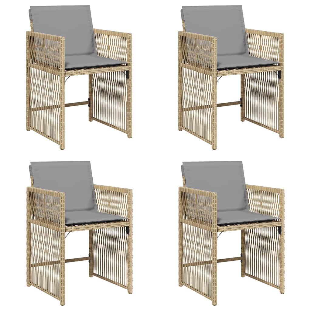 havestole 4 stk. med hynder polyrattan blandet beige