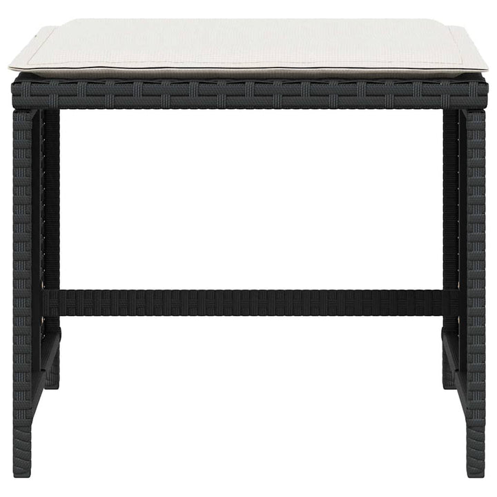 haveskammel med hynder 4 stk. 41x41x36 cm polyrattan sort