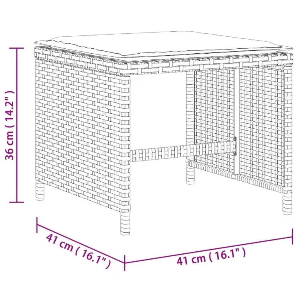 haveskammel med hynder 4 stk. 41x41x36 cm polyrattan sort