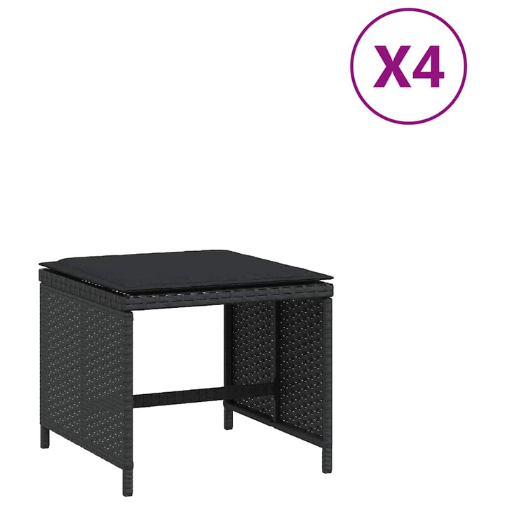 haveskammel med hynder 4 stk. 41x41x36 cm polyrattan sort
