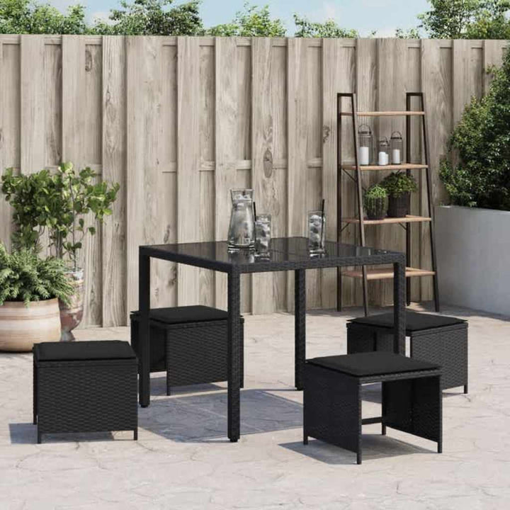 haveskammel med hynder 4 stk. 41x41x36 cm polyrattan sort