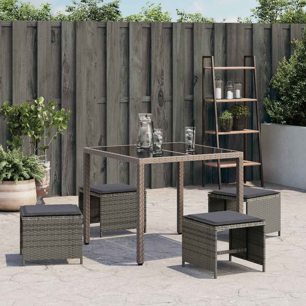 haveskamler 4 stk. med hynder 41x41x36 cm polyrattan grå