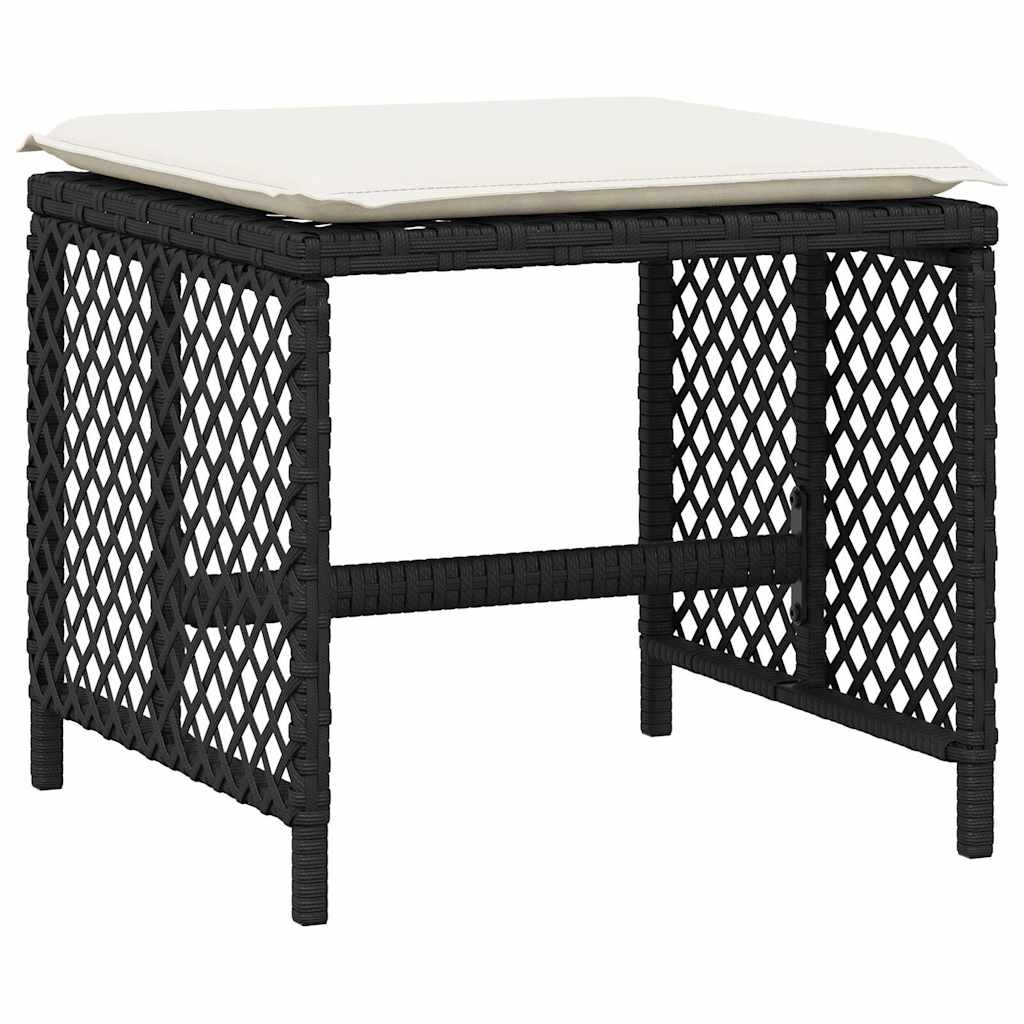 haveskammel med hynder 4 stk. 41x41x36 cm polyrattan sort