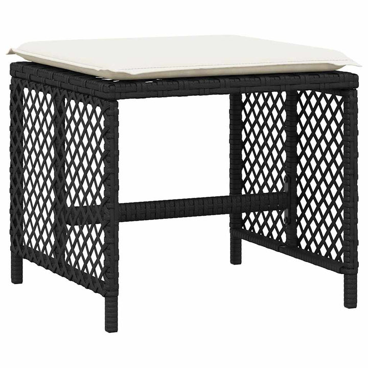 haveskammel med hynder 4 stk. 41x41x36 cm polyrattan sort