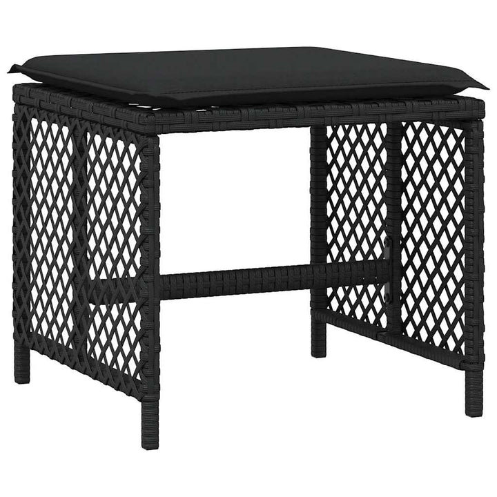 haveskammel med hynder 4 stk. 41x41x36 cm polyrattan sort