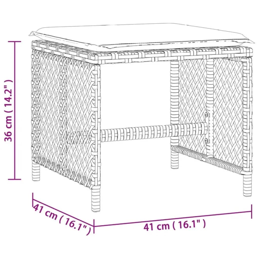 haveskamler 4 stk. med hynder 41x41x36 cm polyrattan brun