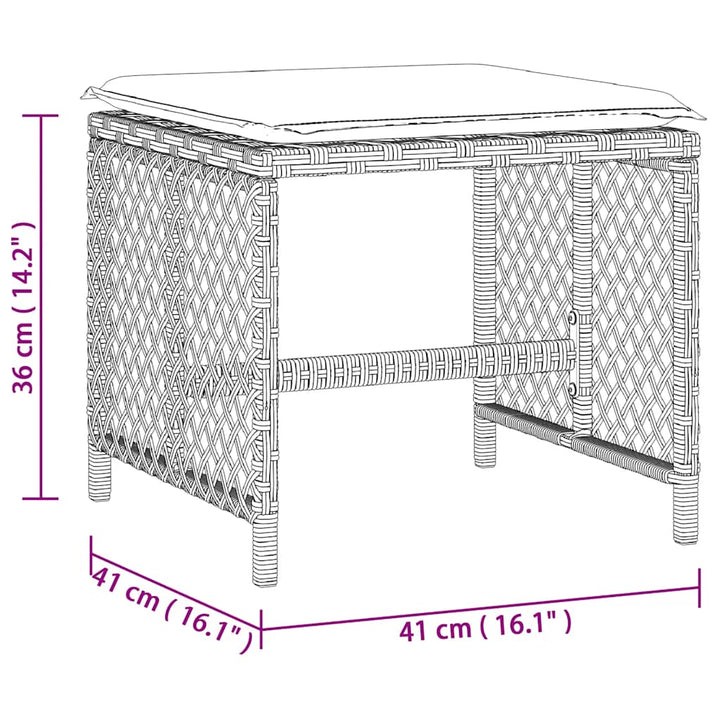 haveskamler 4 stk. med hynder 41x41x36 cm polyrattan lysegrå