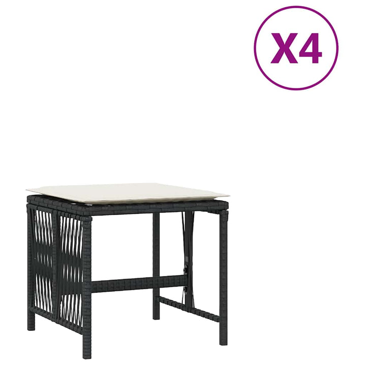 haveskammel med hynder 4 stk. 41x41x36 cm polyrattan sort